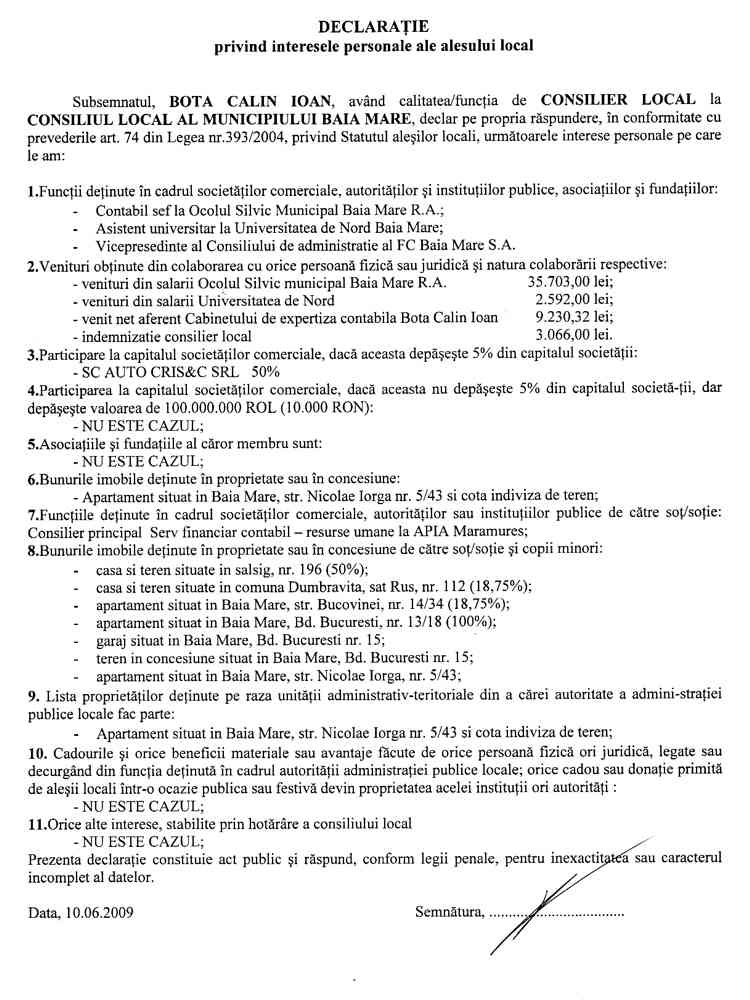 Declaratia de avere si de interese din data 23.03.2009 - pagina 6 din 6