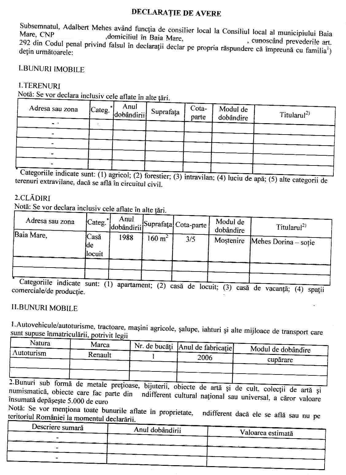 Declaratia de avere si de interese din data 22.06.2010 - pagina 1 din 6