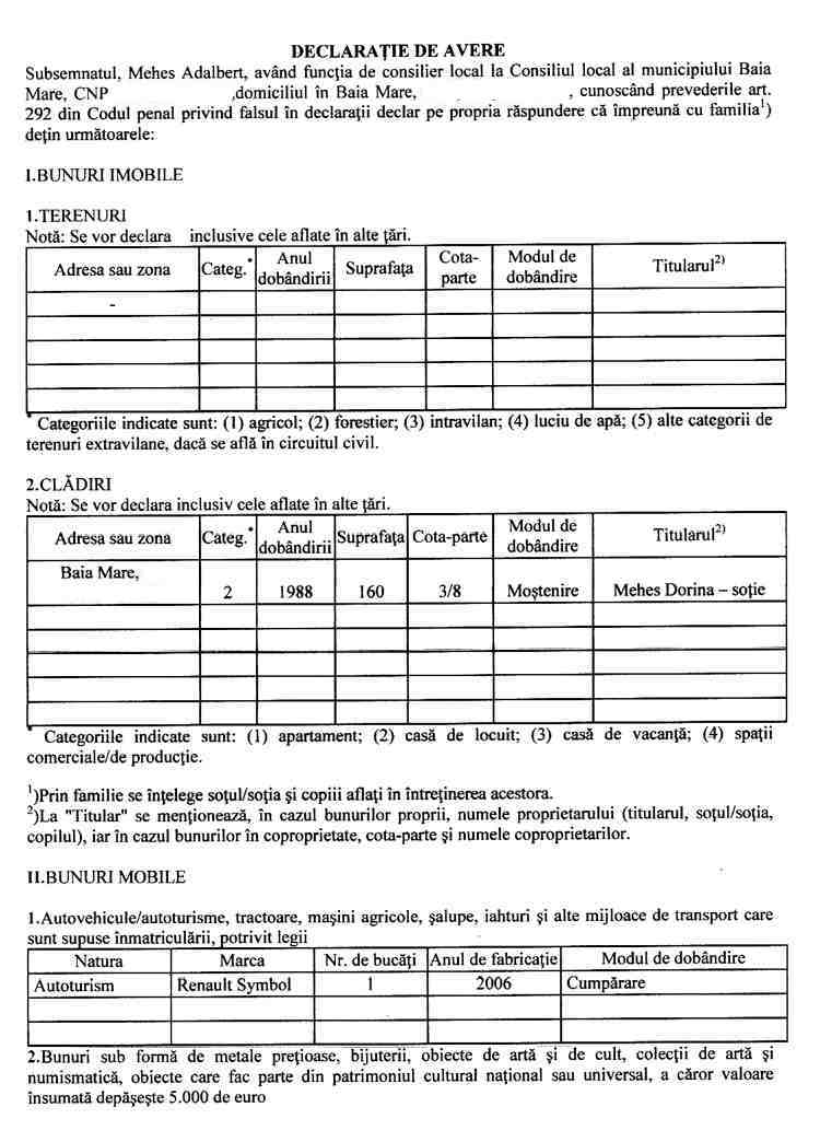 Declaratia de avere si de interese din data 03.06.2011 - pagina 1 din 7