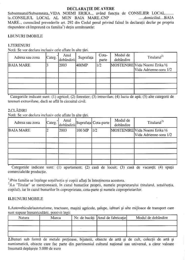 Declaratia de avere si de interese din data 03.06.2011 - pagina 1 din 7