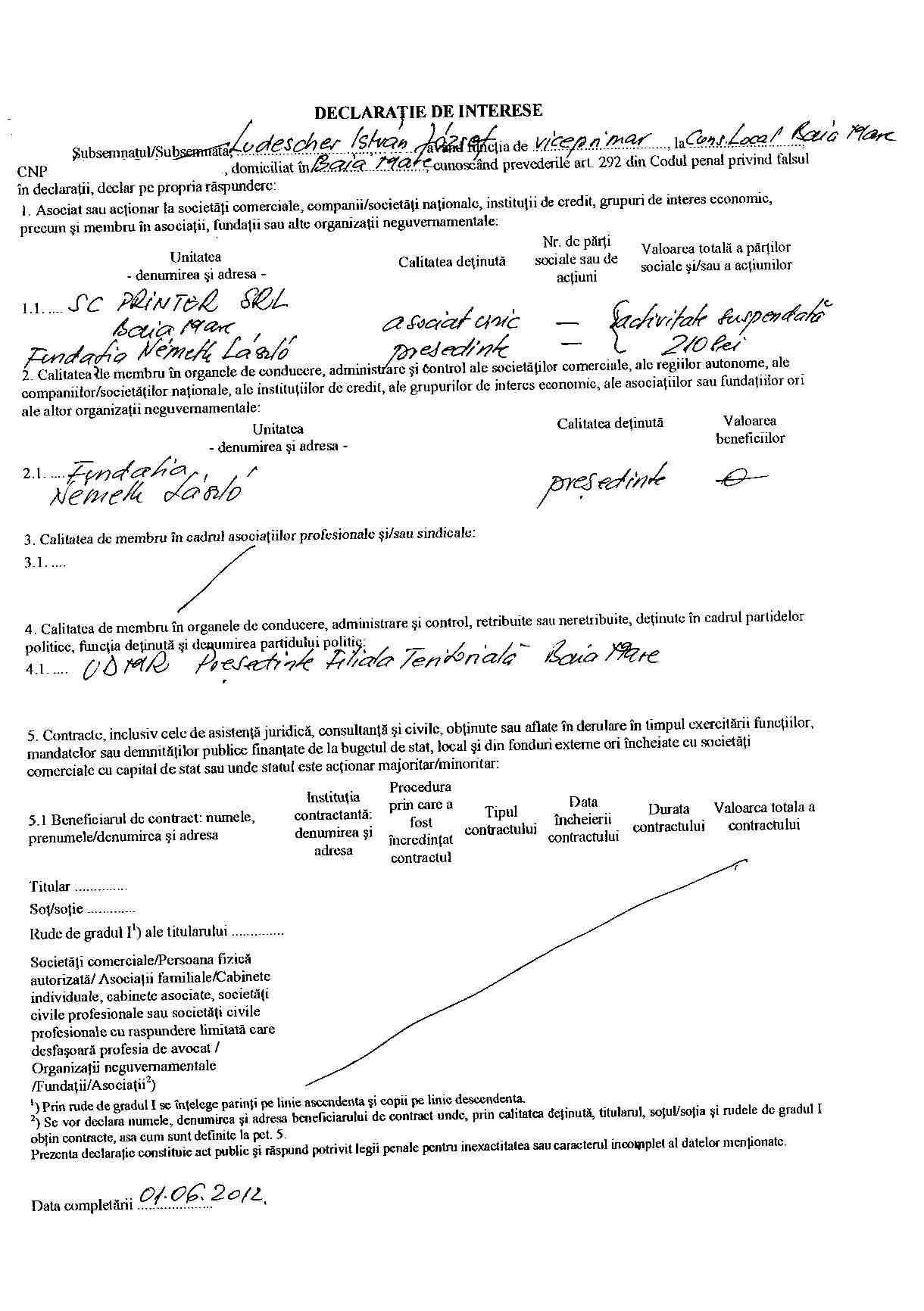 Declaratia de avere si de interese din data 18.06.2012 - pagina 6 din 6