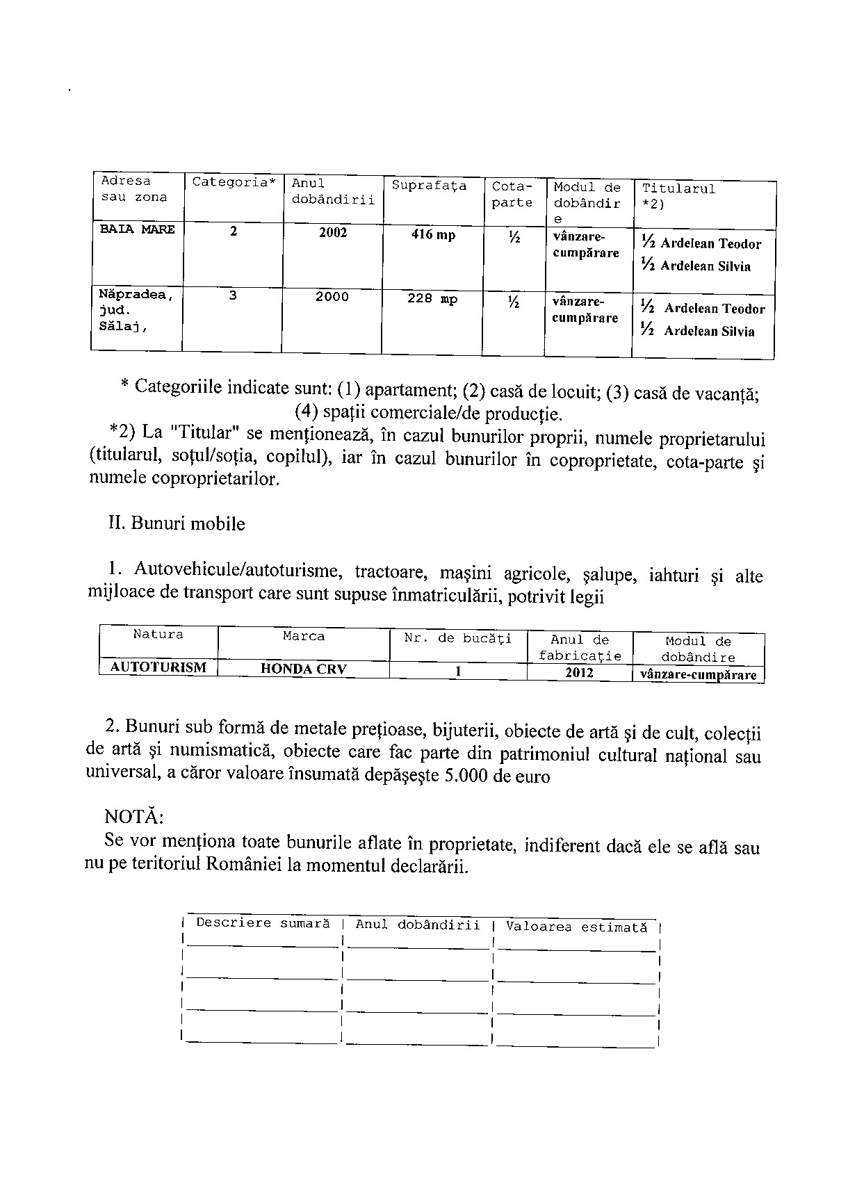 Declaratia de avere si de interese din data 12.07.2012 - pagina 2 din 8