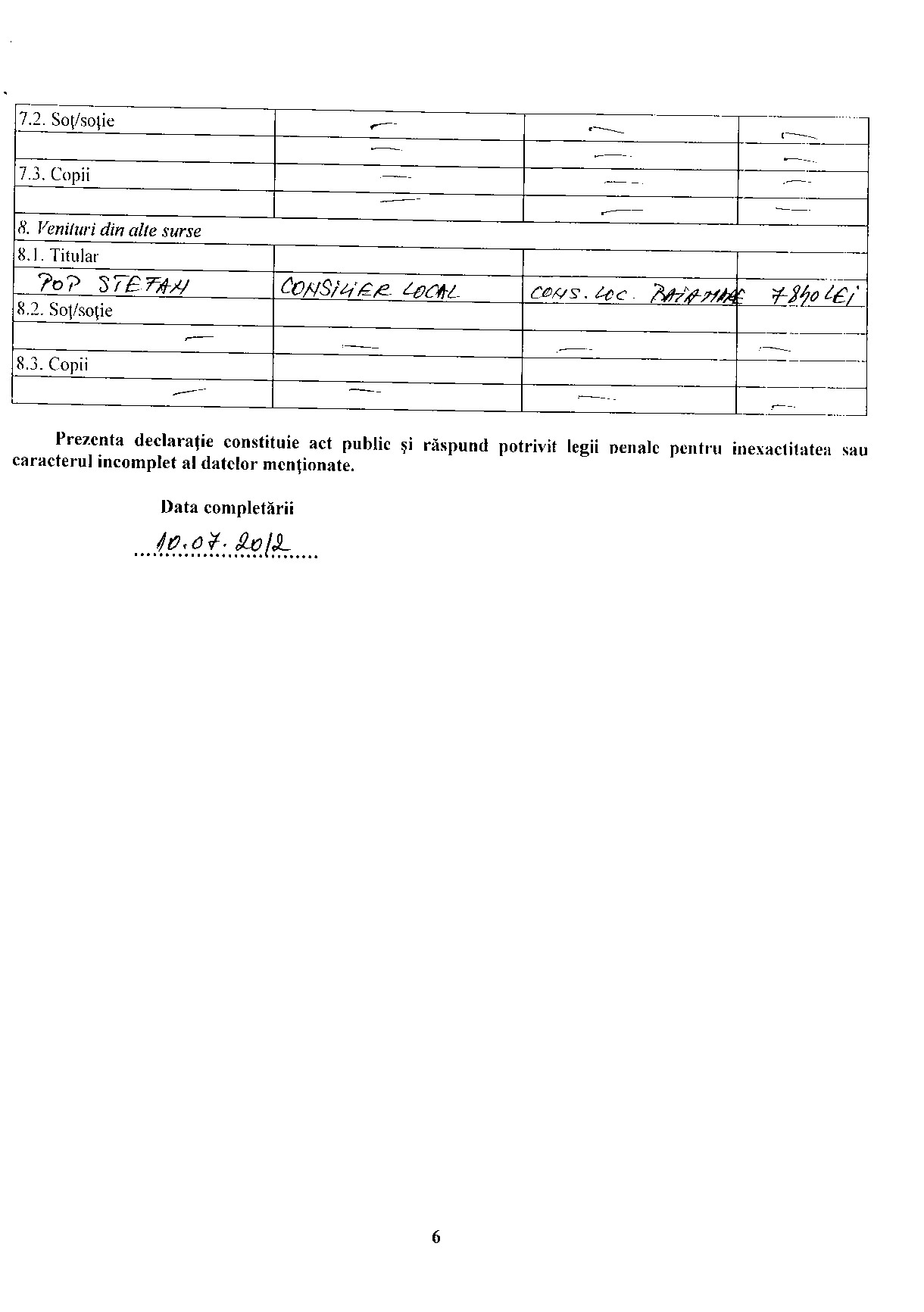 Declaratia de avere si de interese din data 12.07.2012 - pagina 6 din 8
